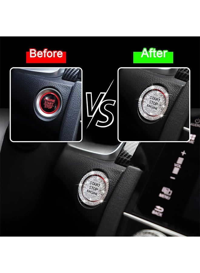 غطاء زر تشغيل محرك السيارة بلينغ، كريستال ماس، خاتم تشغيل ملصق، ملصق إكسسوارات براقة، زر الإشعال، شعار حجر الراين، زينة يونيفرسال (أبيض) - Image 3